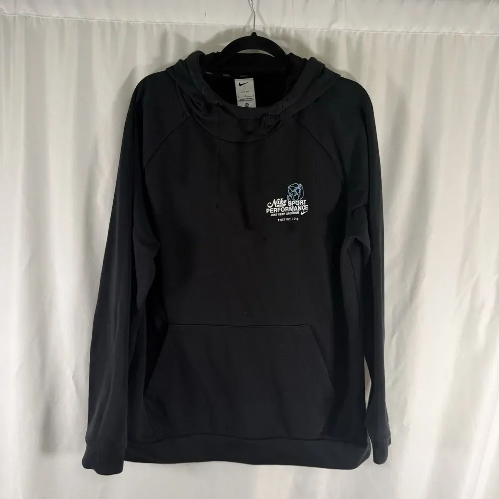 Nike Sweatshirt Men's Large Black Pullover Hooded Long Sleeve Pocket Flowers